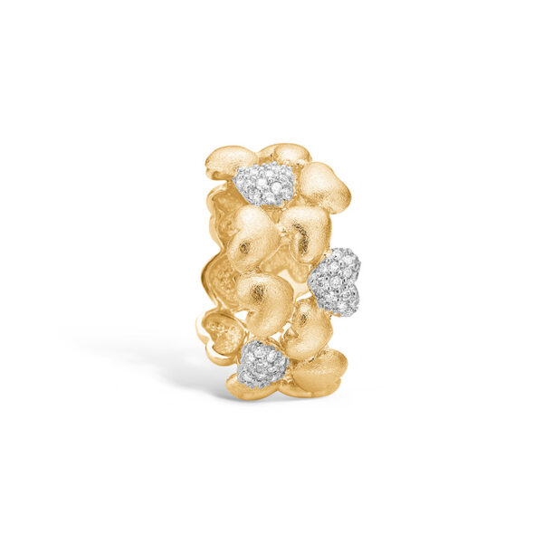 Blossom ring i 14 kt guld med hjerter og 45 diamanter