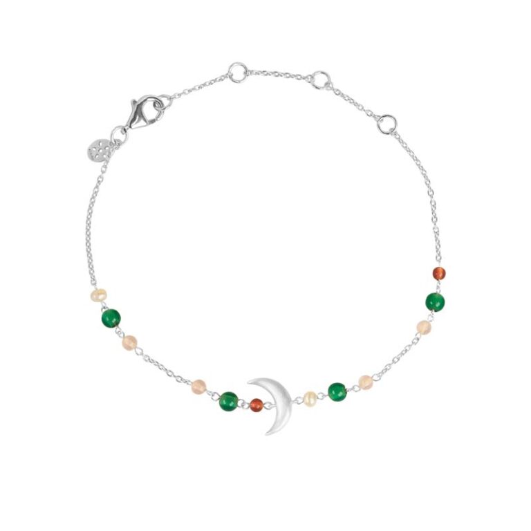 ByBiehl Summer Moon armbånd i sølv med rød og grøn agat samt pink jade