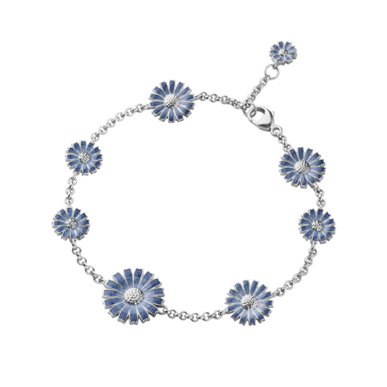 Georg Jensen Daisy armbånd i sølv med blå emalje