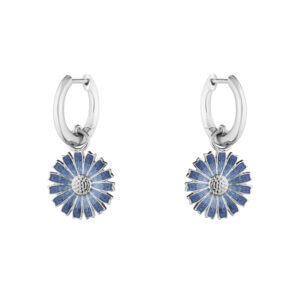 Georg Jensen Daisy øreringe i sølv med blå emalje - Ø 13 mm