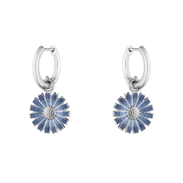 Georg Jensen Daisy øreringe i sølv med blå emalje - Ø 13 mm