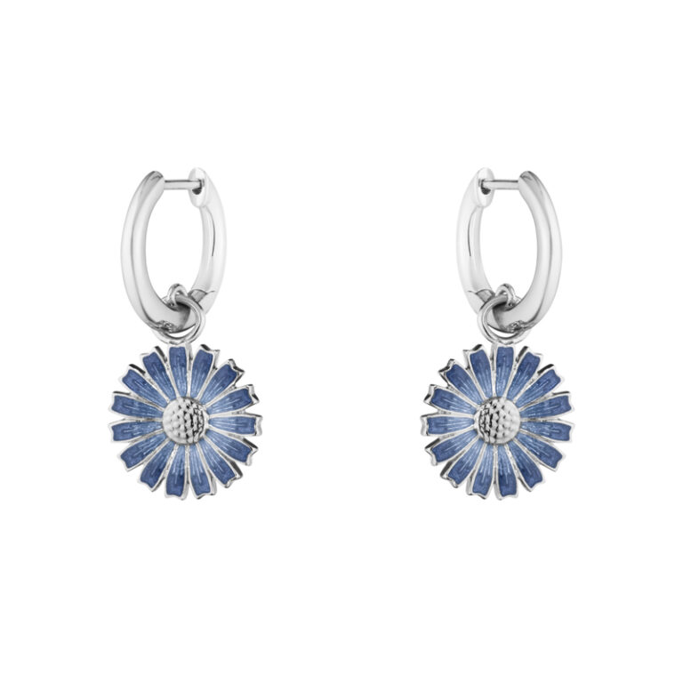 Georg Jensen Daisy øreringe i sølv med blå emalje - Ø 13 mm