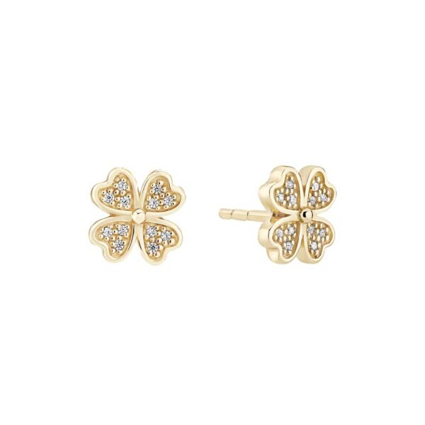 Lund Copenhagen kløver øreringe i 8 kt guld med cubic zirkonia - 7,5 mm