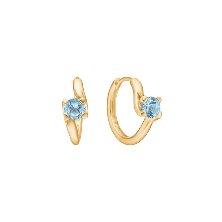Lund Copenhagen øreringe i 8kt guld med blå topas