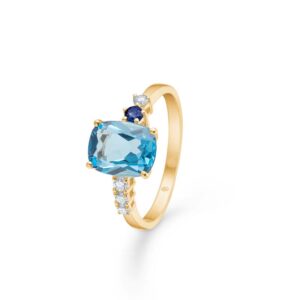 Mads Z Blue Felicity 14 kt. guld ring med topas og diamanter