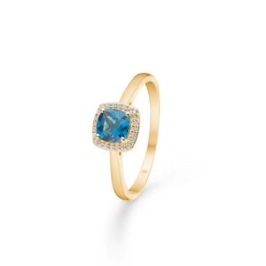 Mads Z Mona Lisa 14 kt. guld ring med London Blue Topas og diamant