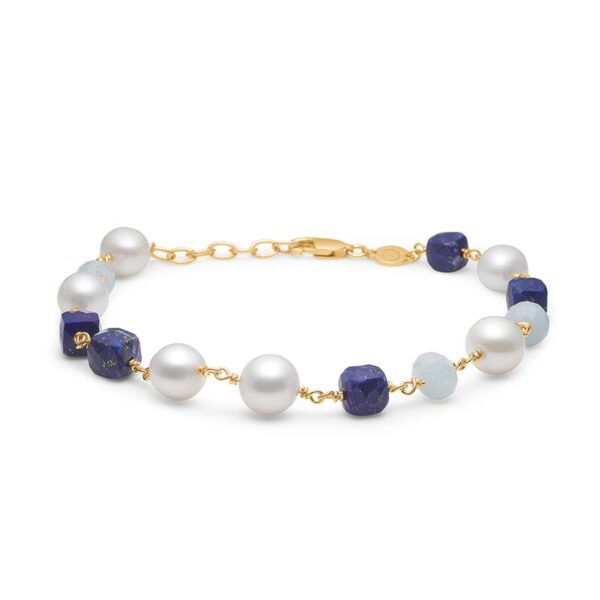 Mads Z Treasure 14 kt. guld armbånd med lapis og perle og aquamarin