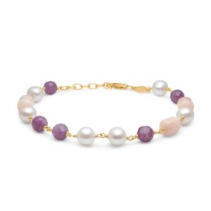 Mads Z Treasure 14 kt. guld armbånd med pink opal og perle og rubin