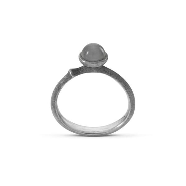 OLE LYNGGAARD SILVER LOTUS RING I SØLV MED GRÅ MÅNESTEN - STR. 0 - TINY