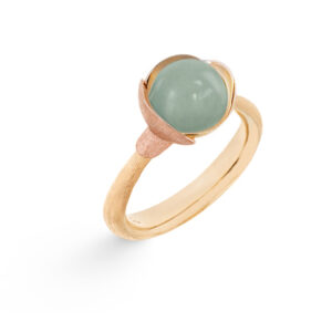 Ole Lynggaard Ring Lotus str. 1 - 18 karat rødguld - blade rosaguld akvamarin cabochon