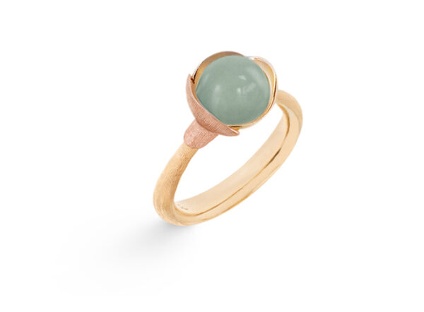 Ole Lynggaard Ring Lotus str. 1 - 18 karat rødguld - blade rosaguld akvamarin cabochon