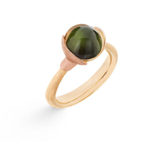 Ole Lynggaard Ring Lotus str. 1 - 18 karat rødguld - blade rosaguld grøn turmalin cabochon