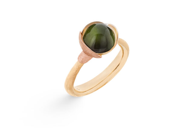 Ole Lynggaard Ring Lotus str. 1 - 18 karat rødguld - blade rosaguld grøn turmalin cabochon