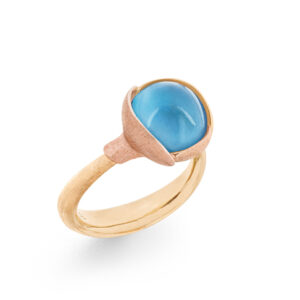 Ole Lynggaard Ring Lotus str. 2 - 18 karat rødguld - blade rosaguld sky blue topas cabochon