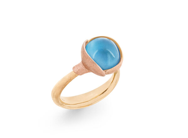 Ole Lynggaard Ring Lotus str. 2 - 18 karat rødguld - blade rosaguld sky blue topas cabochon