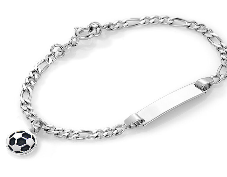 Pia & Per børne ID armbånd i sølv med fodbold, sort