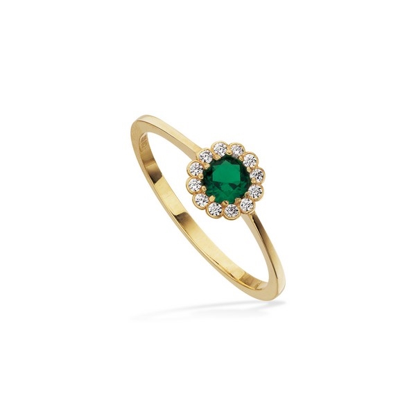 Scrouples - Ring i 8 kt guld med roset af grøn og hvide zirkonia