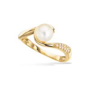 Scrouples ring ferskvandsperle og cubic zirkonia i 8 kt guld