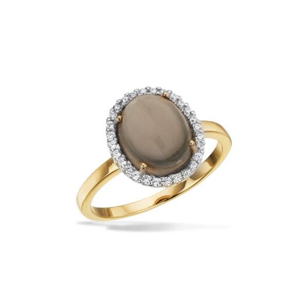 Scrouples ring roset med røgkvarts og cubic zirkonia i 8 kt guld