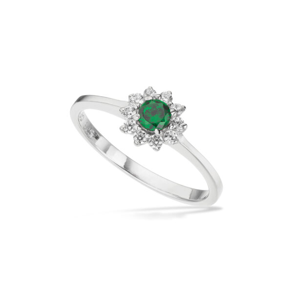 Scrouples roset ring med grøn og hvid cubic zirkonia i sølv